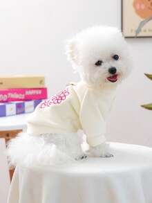 PETCIRCLE 1pc Pet Clothes, Dog/Cat Apparel, Small Dog/Puppy Outfit, Cute Happy Puppy/Kitten Clothes, Small Dog Autumn/Winter Warm & Comfortable Sweater - White - View 3