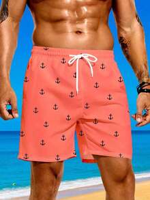 3D Digital Print Anchor Full Print Plus Size Men's Beach Shorts, Soft Breathable Comfort Plus Size Men's Summer Vacation Beach Boardshorts, Hawaiian - Pink - View 2