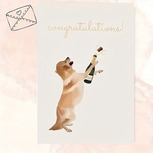 Wagging Tails & Champagne Toasts! Adorable Golden Retriever Wedding Card - Funny Congrats For Newlyweds, Engagements - Matte Finish, Ready To Seal & Send!