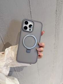 1 pieza Estuche de teléfono con soporte de anillo metálico plegable de lujo, compatible con iPhone 16 15 14 13 12 11 Pro Max Plus, acabado mate suave y protector de carcasa dura resistente a golpes