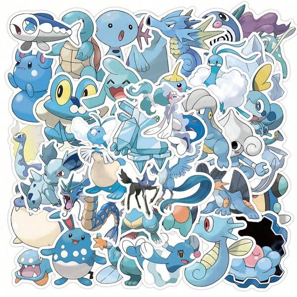 pokemon 60PCS Blue Cute Pokemon Anime Stickers Decal DIY Suitcase Laptop Scrapbook Phone Case Guitar Graffiti Decoration Cartoon Sticker Kids Toy Reward