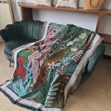 1 pătură cu ciucuri jacquard cu model tropical, boem, versatilă pentru toate anotimpurile, potrivită pentru camping, canapea, birou, dormitor și living