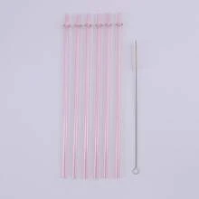 6件/12件套塑料吸管，含吸管清洁刷，粉色/紫色/玫红色透明闪光吸管带环，易于清洁，抗冲击力强，可重复使用吸管，适用于30盎司/20盎司/16盎司杯子、水瓶、牛奶杯、塑料水杯、玻璃杯 - 多色/多款式 - 查看 18
