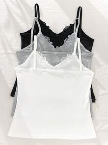 3pcs Lace Camisole Tank Tops For Women, Versatile Innerwear