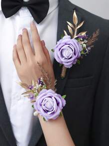 Set de 2 corsaje și brățări cu trandafir prințesă, cer înstelat, frunze aurii, mireasă elegantă, domnișoară de onoare, nuntă, sărbătoare, Halloween, decorațiuni pentru petrecere