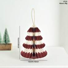 1pc Red & Green Striped Honeycomb Folding Christmas Tree Ornament, Compact & Elegant, Great Home Decor For Christmas Season