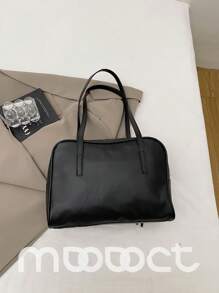 MDODO 1 件纯色 PU 手提包，女士时尚简约百搭大容量单肩手提包，制服包，双手柄肩带设计，拉链开合，适用于办公室、学校、工作、商务、通勤、户外、旅行、野餐（带吊坠出售）