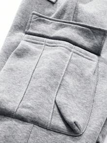 MAISONFOX Men's Loose Flap Pocket Side Drawstring Elastic Waist Long Cargo Pants, Solid Color Light Gray Casual Pants, Suitable For Outdoor, Commuting, Office, Winter Work Wear Thickened Faux Lamb Wool Lining Drawstring Waist Casual Pants, Warm And Comfortable For Leisure And Home Wear - Light Grey - View 5