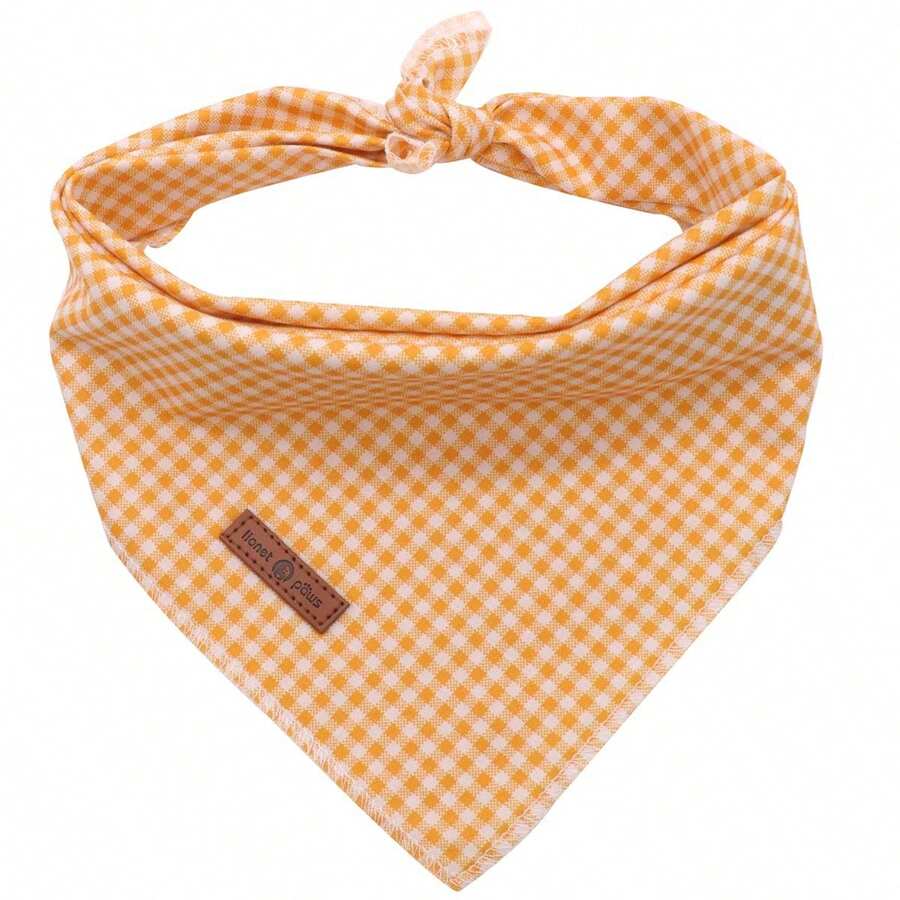 Lionet Paws Dog Bandana For Small Medium Large Dogs, Cat Dogs Kerchief Triangle Bibs Scarf For Girl Or Boy - Yellow & White Plaid - 查看 1