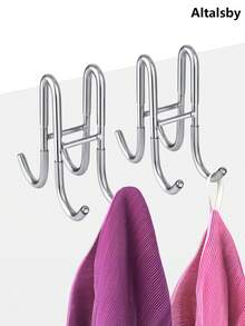 1pc Stainless Steel Towel Hook, Punch Free Bathroom Partition Hook, Heavy Duty Hook Rack For Robe, Towel, Over The Door Hook For Bathroom, Kitchen Multi-Scale Use, Bathroom Accessories - Multicolor - View 5