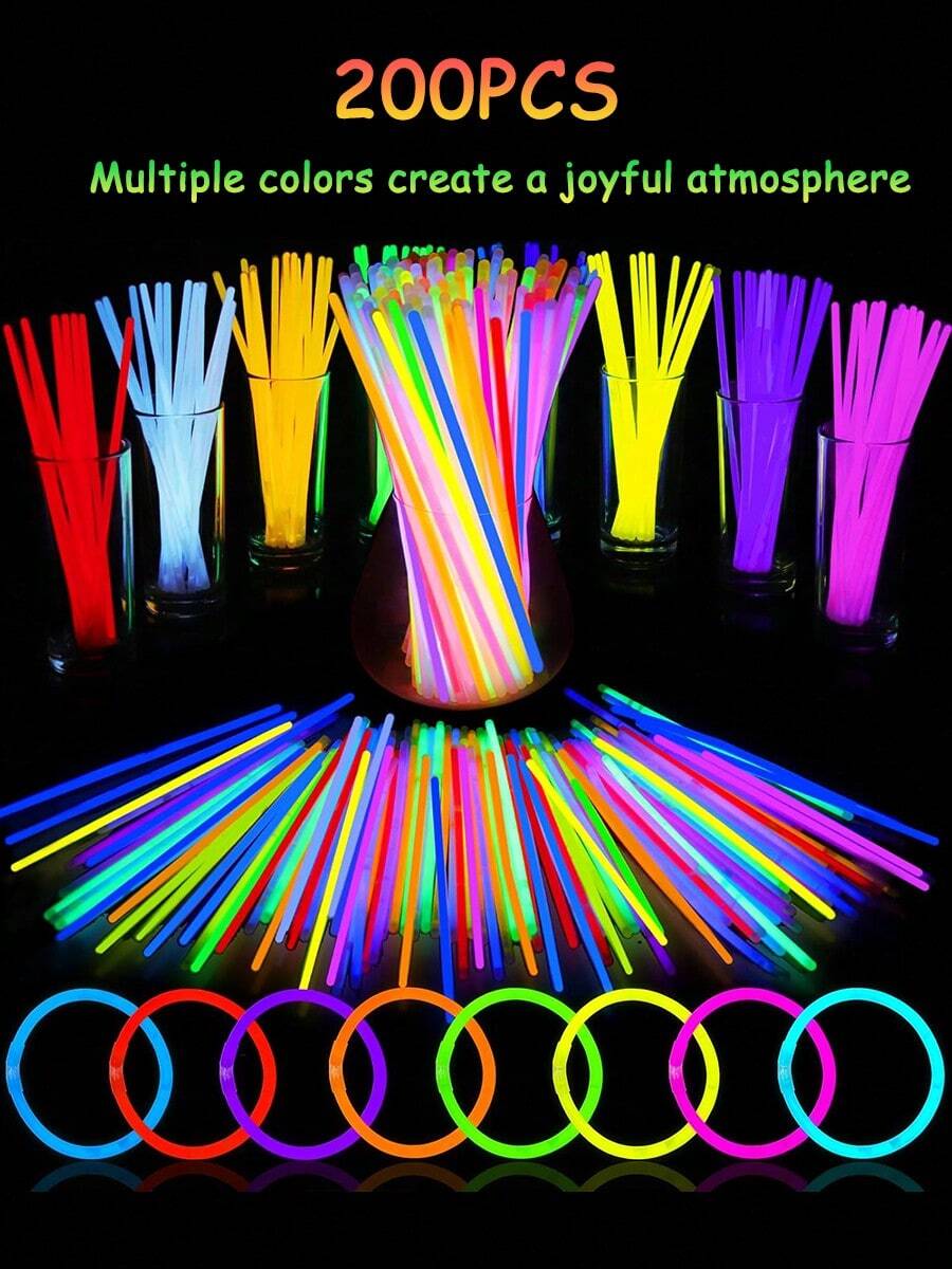 200pcs Vibrant Neon Glow Sticks - Assorted Colors (Yellow, Orange, Pink, Purple, Green, Blue, Red, Pink), Perfect For DIY Necklaces & Bracelets, Ideal Party Favors For Birthdays, Weddings, Halloween & More, No Electrical Connection Needed, Glow In The Dark Supplies - Color-cylinder Pack 15PCS Trial Pack - View 1