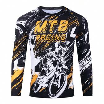 TELEYI MTB 球衣速降赛车 T 恤，适合骑自行车、摩托车和越野自行车，长袖运动上衣。