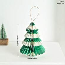 1pc Red & Green Striped Honeycomb Folding Christmas Tree Ornament, Compact & Elegant, Great Home Decor For Christmas Season