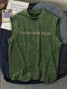 Zhuo Tianxi Men's Casual Washed Vintage Style Round Neck Vest - Dark Green - View 3