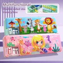 1PC doppelseitige Schreibwarenbox, multifunktional mit Bleistiftspitzer, Cartoon, Mädchen und Jungen Schüler Schulgeschenke