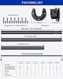 Varillas de clóset para colgar ropa, barra de metal ajustable de 17 a 69 pulgadas, barra colgante de ropa resistente de 1.3 pulgadas, para clóset, armarios, lavandería, RV - 1 - Ver 6