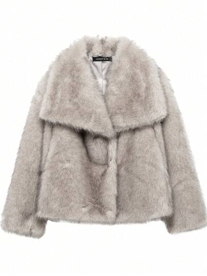 Seelio Autumn/Winter New Thick Faux Fur Collar Faux Fur Lined Mid-Length Coat, Young Stylish Fur Effect Jacket
