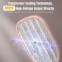 Fly Swatter Racket 3000V Bug Zappers, Mosquito Zappers USB Rechargeable, 1200mAh Mosquitoes Killer Lamp & Fly Zappers With 3 Layer Safety Mesh Home, Bedroom, Kitchen, Patio (2, Pink) - 粉色 - 查看 3