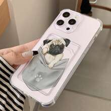 可爱口袋小狗卡夹手机壳适用于 16 Pro Max、 15 Pro Max、 14 Pro Max、 13 Pro Max、 12 Pro Max、 11 Pro Max、Redmi、OPPO、硅胶防摔全覆盖保护手机壳防水防震防刮