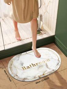 1pc Silica Gel Bathroom Mat, Faux Marble Texture Pattern In White Base With Gray Veins, Accented With Gold Frame And "Bathroom" Text, Presenting A Minimalist Yet Elegant Style, Luxurious Bathroom Rug With Cushioned Sponge And Rubber Bottom, Suitable For Kitchen, Bathroom, Entryway, Laundry Room Bathroom Kitchen Decor Kitchen Rug - Multicolor - View 5