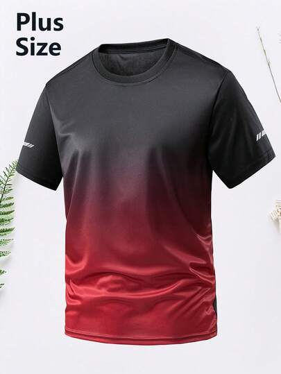1pc Plus Size Ombre Color Men's T-Shirt, Covers Large And Extra Large Sizes, Ultra-Lightweight Quick-Dry Sports Tee, Suitable For Outdoor Activities, Sports, Commuting, Short Sleeve, Can Be Used As Fitness Wear, Christmas Or Halloween Gift Summer