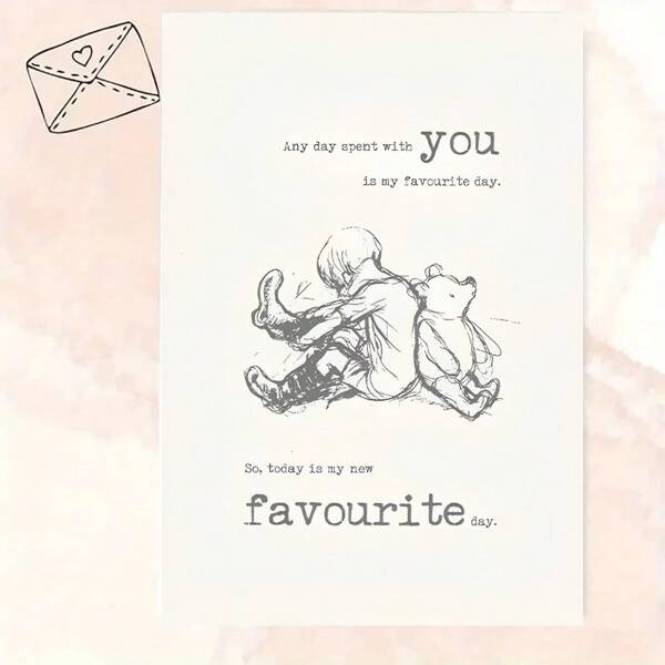 1pc "Today Is My New Favorite Day!" Best Friend Card – Adorable Bear & Youth Illustration (4.33x6.29in + Red Envelope) | Heartwarming Birthday & Celebration Greeting | Perfect Gift For BFFs, Sisters & Special Bonds