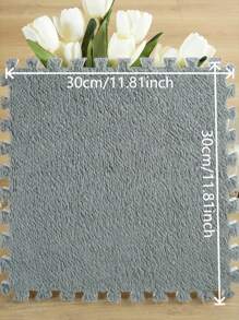 6 件柔软毛绒拼图地垫，创意互锁瓷砖，纯色简约设计 - 彩色 - 查看 9