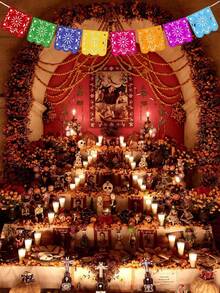 1条10英尺墨西哥派对装饰横幅，毛毡材质，色彩鲜艳，亡灵节装饰横幅，节日生日婴儿派对装饰，5月5日亡灵节花环，墨西哥派对用品 - 彩色 - 查看 2