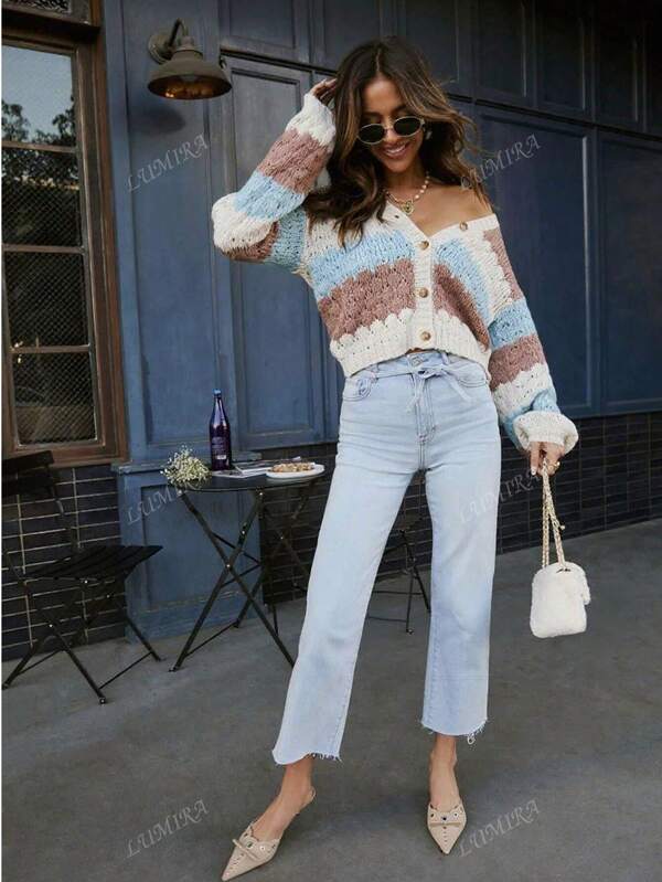 Women's V-Neck Long Sleeve Loose Knit Cardigan, Autumn/Winter New Arrival