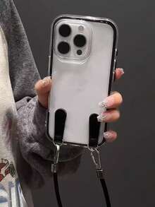 Apple Smart Fashion Phone Case With Lanyard Strap, Aluminum Alloy Ring. This High-End Phone Case With Lanyard Features A 3-In-1 Thick And Durable Material, Compatible With IPhone, With Water-Resistant, Shock-Proof, Drop-Proof And Scratch-Resistant Protection. - Black - View 4