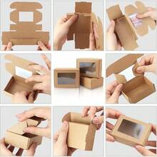 BadenBach 50 Pack Mini Rectangle Kraft Paper Boxes With Clear Windows,3.33" X 2.35" X 1.18",Tiny Small Homemade Soap Packaging Box Small Gift Boxes Bulk For Treat Candy Cookies Party Favors (Brown)