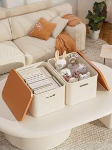 1件桌面收纳盒，杂物，玩具，零食，带盖储物篮，大容量整理盒，塑料长方形收纳盒，用于桌面整理，小物品收纳盒 - 彩色 - 查看 6