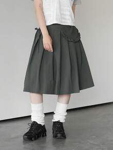 1 Set Vintage Floral Lace Tie Strap Mini Bag + Pleated Skirt, Solid Color, Korean Style Spring - Dark Grey - View 4