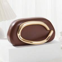 Vintage Metal Box Evening Bag Clutch Purse,Bridal Wedding Party Handbag, Women's Chain Shoulder Crossbody Bag For Teen Girls College Students,Rookies & White-Collar Workers Perfect For Work ,Business,Commute,Outdoors, Travel, Outings, For Party, Wedding, Prom, Dinner Bag Holiday Christmas Gift - 咖啡 - 查看 1