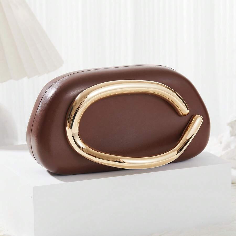 Vintage Metal Box Evening Bag Clutch Purse,Bridal Wedding Party Handbag, Women's Chain Shoulder Crossbody Bag For Teen Girls College Students,Rookies & White-Collar Workers Perfect For Work ,Business,Commute,Outdoors, Travel, Outings, For Party, Wedding, Prom, Dinner Bag Holiday Christmas Gift - 咖啡 - 查看 1