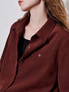 Vintage Brushed Shirt, Turndown Collar, Long Sleeve Top, Autumn/Winter