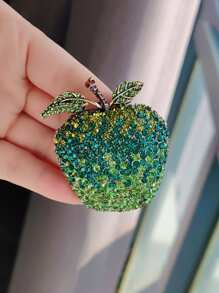 2pcs/1pc Vintage Apple Rhinestone Brooch, Suitable As Christmas/Eve Gift For Family And Friends