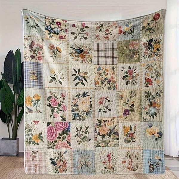 1 Stück Vintage karierter Blume Muster Flanelldecke, weich, mit Blumenmuster - geeignet für Sofa, Bett, Auto, Büro, Camping, Reisen - vielseitiges Ganzjahresgeschenk, kuschelige Reisedecke | Blume Muster Design |