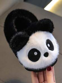 1 Đôi dép bông hình gấu trúc cho bé trai bé gái, giày lười đi trong nhà mùa đông - màu đen - Xem 5