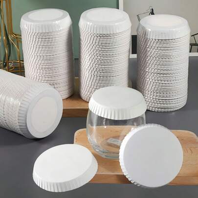 50/100 nắp cốc giấy, nắp cốc đựng đồ uống nóng, nắp đồ uống cho quán cà phê, khách sạn, KTV, quầy bar, quán cà phê, nắp hộp thủy tinh dùng một lần, đường kính 2,95 inch, màu trắng