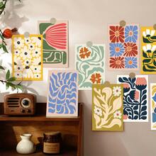 12 件套复古热带花卉明信片，叶子系列，彩色花卉植物束元素，家居背景墙装饰卡，带彩色圆点贴纸，创意留言照片道具 - 彩色 - 查看 2