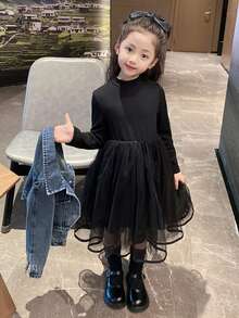 Girls Cute Fashion Denim Jacket & Dress Set, Casual Denim Outfit For Spring And Autumn - Medium Wash - View 2