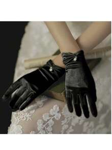 女士新娘婚礼缎面歌剧晚宴复古舞台表演手套秋季女装情人节配饰 - 緞面短款 - 查看 4