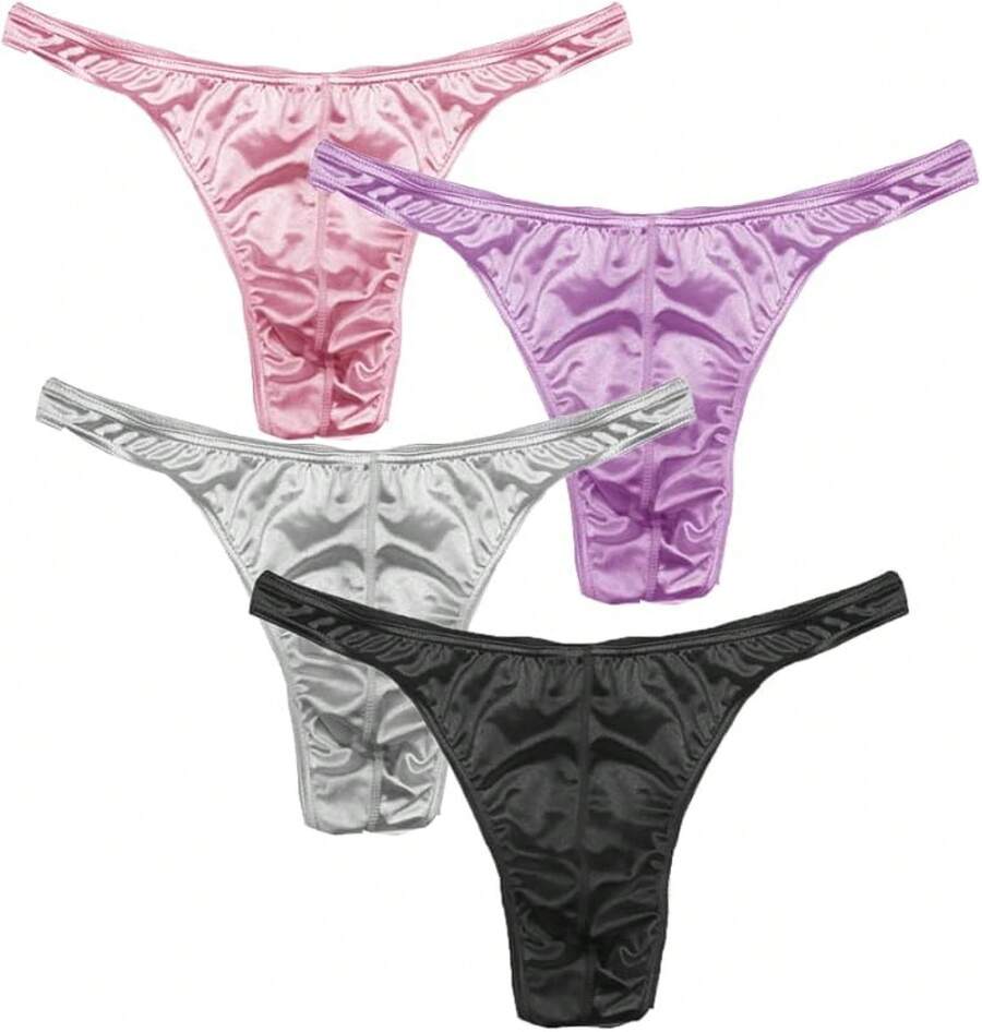 Men's Satin Stretch Support Wide Waistband Satin Briefs Thong G-String 4 Pcs/PackChristmas C8QJ - 6號款式丁字褲 - 查看 1