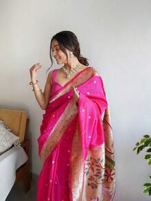 Pink Soft Silk Saree UK Next Day - Multicolor - View 4