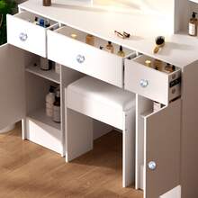 Tocador LED con espejo inteligente iluminado y taburete.  - Perfect For Organizing Makeup, Skincare, Elegant Vanity|Decorative Vanity, Vanity Furniture, Compact For Small Space, Bedroom Decor Gift, Perfect Gift For Women Girls , Ideal para regalos de Navidad y Halloween. - Blanco - Ver 1