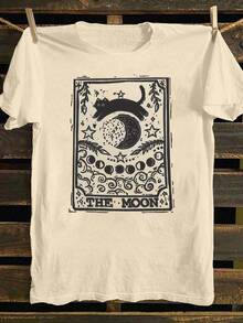 【“月亮”T恤】女士休闲“月亮”图案T恤|短袖圆领月亮星星设计春夏上衣宽松版型月亮主题服饰|星夜设计舒适圆领大码女上衣大码夏装丰满女士宽松T恤夏季上衣时尚上衣女上衣夏季上衣女士T恤衬衫夏季T恤 - 杏色 - 查看 7