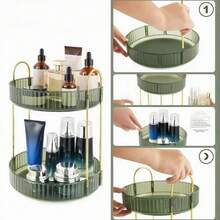Rotating Makeup Organizer For Vanity, Perfume Skin Care Organizers Large, Bathroom Counter Make Up Cosmetic Storage, Clear Spinning Skincare Lipstick Holder,3 Tiers, Green - màu xanh lá - Xem 5