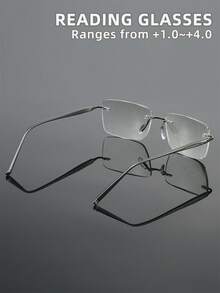 Rivsar 处方眼镜，新款经典方形无框商务金属老花镜，高清护眼，长时间佩戴不眩晕，适合阅读/缝纫/商务/办公/优雅/日常佩戴，轻盈方形弹簧镜腿，适合运动防滑，电脑舒适阅读，抗眼疲劳老花镜，便捷携带设计，适合各种脸型，奢侈品牌设计师眼镜，节日礼物，送给父母的礼物，万圣节，情人节，圣诞节，老花镜，女士老花镜 - 透明色 - 查看 3