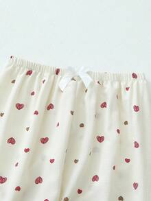 Women's Heart Print Bubble Crinkle Long Sleeve Pants Pajama Set - Apricot - View 8